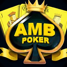 โลโก้ AMB Poker ตัวอักษรทองและมงกุฎ แถบโลโก้ค่ายหน้าแรก
