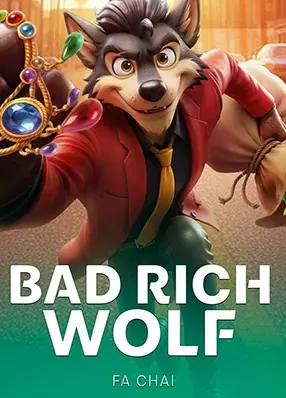 ปกเกม Bad Rich Wolf ค่าย Fa Chai หมาป่าสวมเสื้อโค้ต ในหน้ารวมสล็อต 168