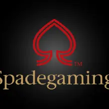 โลโก้ Spadegaming สัญลักษณ์โพดำสีแดงเข้ม แถบโลโก้ค่ายหน้าแรก