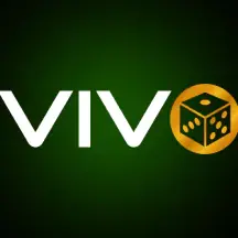 โลโก้ Vivo ตัวอักษรขาวและลูกเต๋าสีทอง แถบโลโก้ค่ายหน้าแรก