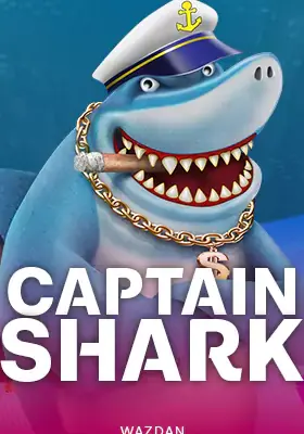 ปกเกม Captain Shark ค่าย Wazdan ฉลามสวมหมวกกัปตัน ในหน้ารวมสล็อต 168